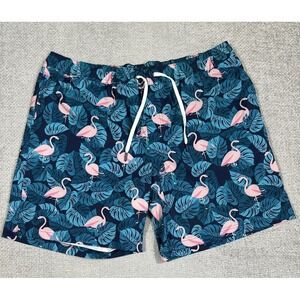 Members Mark Swim‎ Trunks Mens XL Blue Resort Flamingos Lined Pockets Read